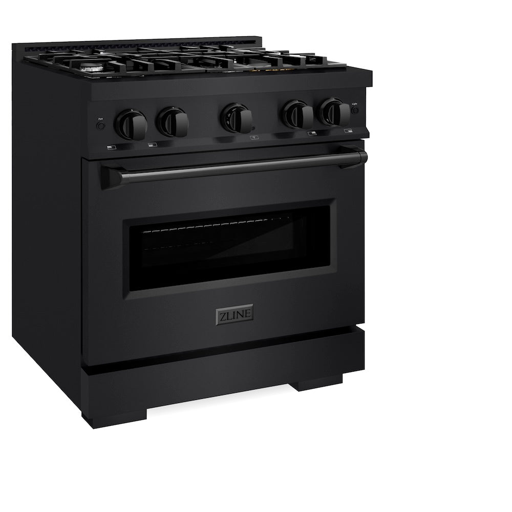 ZLINE 30 in. 4.2 cu. ft. Classic Dual Fuel Range with 4 Burner Gas Cooktop and Electric Convection Oven in Black Stainless Steel, Open Box-Good Condition