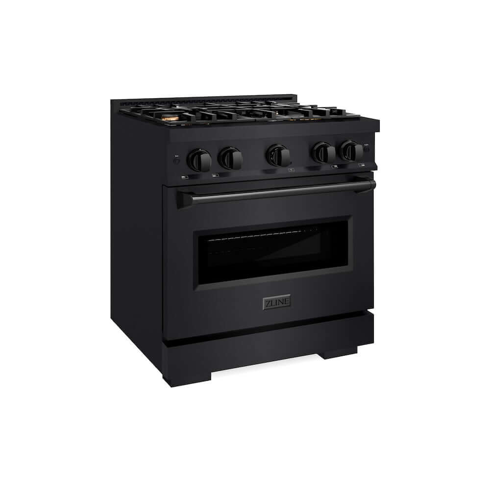 ZLINE 30 in. 4.2 cu. ft. Classic Gas Range with Convection Gas Oven in Black Stainless Steel with 4 Brass Burners (CGRB-BR-30) main image.