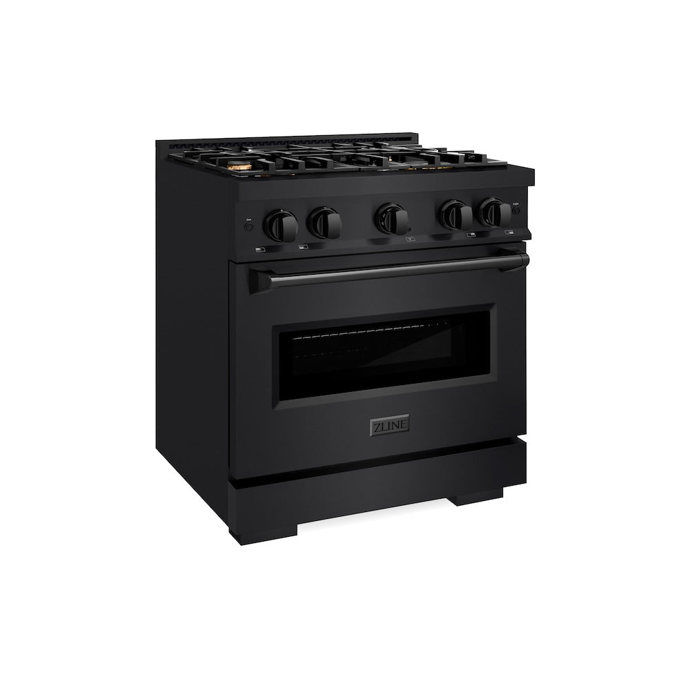 ZLINE 30 in. 4.2 cu. ft. Classic Dual Fuel Range with Gas Cooktop and Electric Convection Oven in Black Stainless Steel with 4 Brass Burners (CDRB-BR-30)