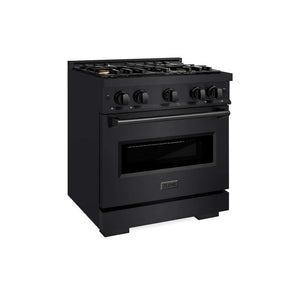 ZLINE 30 in. 4.2 cu. ft. Classic Dual Fuel Range with Gas Cooktop and Electric Convection Oven in Black Stainless Steel with 4 Brass Burners (CDRB-BR-30) main image.