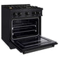 ZLINE 30 in. 4.2 cu. ft. Classic Dual Fuel Range with Gas Cooktop and Electric Convection Oven in Black Stainless Steel with 4 Brass Burners (CDRB-BR-30) side, open.