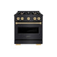 ZLINE Autograph Edition 30 in. 4.2 cu. ft. Classic Dual Fuel Range with 4 Burner Gas Cooktop and Electric Convection Oven in Black Stainless Steel with Champagne Bronze Accents (CDRBZ-30-CB)