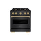 ZLINE Autograph Edition 30 in. 4.2 cu. ft. Classic Dual Fuel Range with 4 Burner Gas Cooktop and Electric Convection Oven in Black Stainless Steel with Champagne Bronze Accents, Open Box-Great Condition
