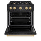 ZLINE Autograph Edition 30 in. 4.2 cu. ft. Classic Dual Fuel Range with 4 Burner Gas Cooktop and Electric Convection Oven in Black Stainless Steel with Champagne Bronze Accents, Open Box-Good Condition