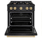 ZLINE Autograph Edition 30 in. 4.2 cu. ft. Classic Dual Fuel Range with 4 Burner Gas Cooktop and Electric Convection Oven in Black Stainless Steel with Champagne Bronze Accents, Open Box-Great Condition