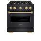 ZLINE Autograph Edition 30 in. 4.2 cu. ft. Classic Dual Fuel Range with 4 Burner Gas Cooktop and Electric Convection Oven in Black Stainless Steel with Champagne Bronze Accents (CDRBZ-30-CB) front, oven closed.