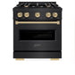 ZLINE Autograph Edition 30 in. 4.2 cu. ft. Classic Dual Fuel Range with 4 Burner Gas Cooktop and Electric Convection Oven in Black Stainless Steel with Champagne Bronze Accents, Open Box-Great Condition