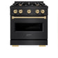 ZLINE Autograph Edition 30 in. 4.2 cu. ft. Classic Dual Fuel Range with 4 Burner Gas Cooktop and Electric Convection Oven in Black Stainless Steel with Champagne Bronze Accents, Open Box-Good Condition