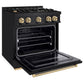 ZLINE Autograph Edition 30 in. 4.2 cu. ft. Classic Dual Fuel Range with 4 Burner Gas Cooktop and Electric Convection Oven in Black Stainless Steel with Champagne Bronze Accents, Open Box-Good Condition