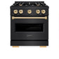 ZLINE Autograph Edition 30 in. 4.2 cu. ft. Classic Dual Fuel Range with 4 Burner Gas Cooktop and Electric Convection Oven in Black Stainless Steel with Polished Gold Accents, Open Box-Good Condition