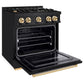 ZLINE Autograph Edition 30 in. 4.2 cu. ft. Classic Dual Fuel Range with 4 Burner Gas Cooktop and Electric Convection Oven in Black Stainless Steel with Polished Gold Accents, Open Box-Good Condition