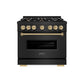 ZLINE Autograph Edition 36 in. 5.2 cu. ft. Classic Dual Fuel Range with 6 Burner Gas Cooktop and Electric Convection Oven in Black Stainless Steel with Champagne Bronze Accents, Open Box-Great Condition