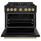 ZLINE Autograph Edition 36 in. 5.2 cu. ft. Classic Dual Fuel Range with 6 Burner Gas Cooktop and Electric Convection Oven in Black Stainless Steel with Champagne Bronze Accents, Open Box-Good Condition
