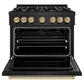 ZLINE Autograph Edition 36 in. 5.2 cu. ft. Classic Dual Fuel Range with 6 Burner Gas Cooktop and Electric Convection Oven in Black Stainless Steel with Champagne Bronze Accents, Open Box-Great Condition
