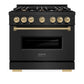 ZLINE Autograph Edition 36 in. 5.2 cu. ft. Classic Dual Fuel Range with 6 Burner Gas Cooktop and Electric Convection Oven in Black Stainless Steel with Champagne Bronze Accents, Open Box-Good Condition