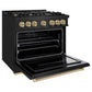 ZLINE Autograph Edition 36 in. 5.2 cu. ft. Classic Dual Fuel Range with 6 Burner Gas Cooktop and Electric Convection Oven in Black Stainless Steel with Champagne Bronze Accents, Open Box-Good Condition