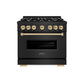 ZLINE Autograph Edition 36 in. 5.2 cu. ft. Classic Dual Fuel Range with 6 Burner Gas Cooktop and Electric Convection Oven in Black Stainless Steel with Polished Gold Accents, Open Box-Great Condition
