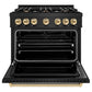 ZLINE Autograph Edition 36 in. 5.2 cu. ft. Classic Dual Fuel Range with 6 Burner Gas Cooktop and Electric Convection Oven in Black Stainless Steel with Polished Gold Accents, Open Box-Good Condition