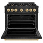 ZLINE Autograph Edition 36 in. 5.2 cu. ft. Classic Dual Fuel Range with 6 Burner Gas Cooktop and Electric Convection Oven in Black Stainless Steel with Polished Gold Accents, Open Box-Great Condition