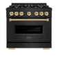 ZLINE Autograph Edition 36 in. 5.2 cu. ft. Classic Dual Fuel Range with 6 Burner Gas Cooktop and Electric Convection Oven in Black Stainless Steel with Polished Gold Accents, Open Box-Good Condition