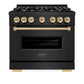 ZLINE Autograph Edition 36 in. 5.2 cu. ft. Classic Dual Fuel Range with 6 Burner Gas Cooktop and Electric Convection Oven in Black Stainless Steel with Polished Gold Accents, Open Box-Great Condition