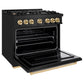 ZLINE Autograph Edition 36 in. 5.2 cu. ft. Classic Dual Fuel Range with 6 Burner Gas Cooktop and Electric Convection Oven in Black Stainless Steel with Polished Gold Accents, Open Box-Good Condition