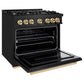 ZLINE Autograph Edition 36 in. 5.2 cu. ft. Classic Dual Fuel Range with 6 Burner Gas Cooktop and Electric Convection Oven in Black Stainless Steel with Polished Gold Accents, Open Box-Great Condition
