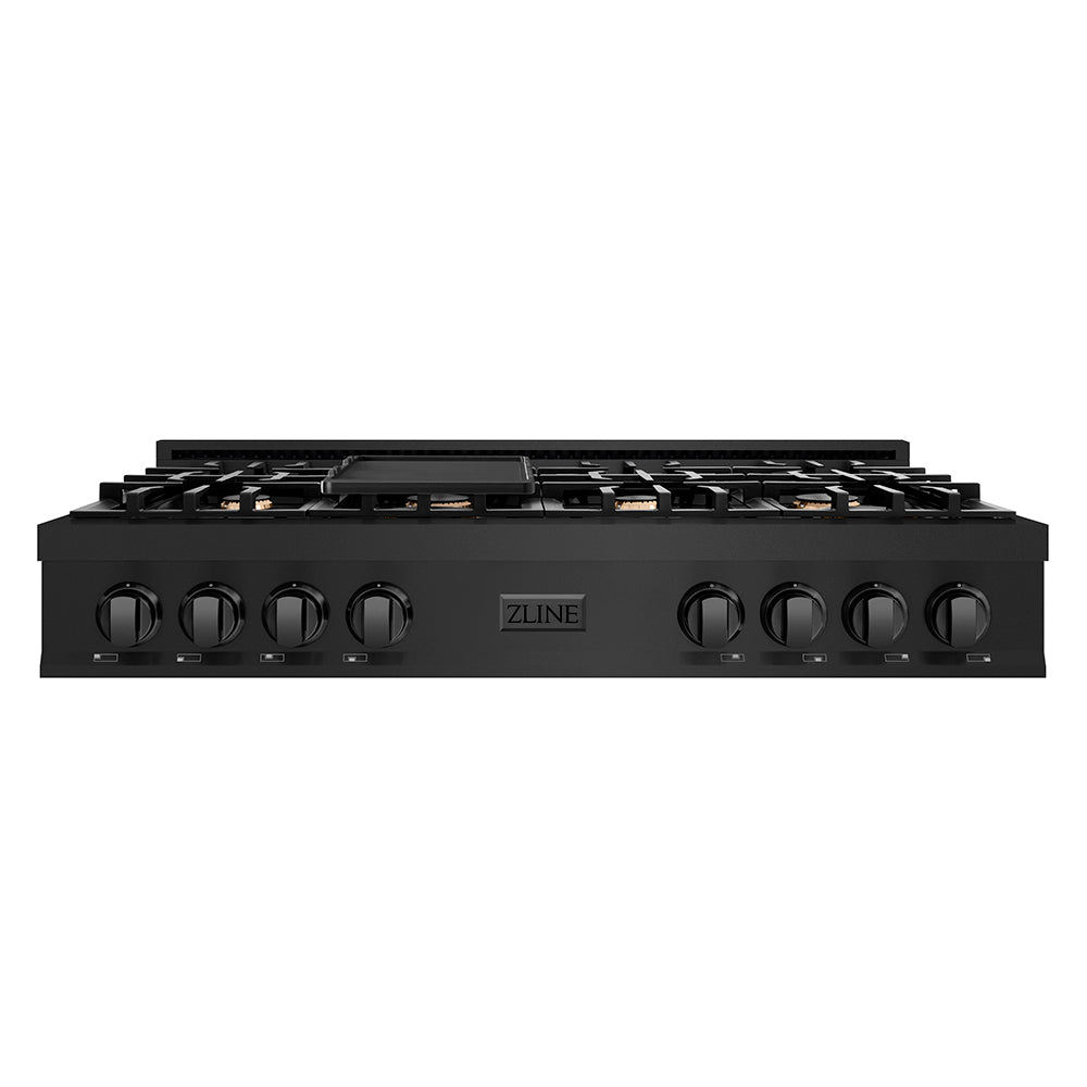 ZLINE 48 in. Legacy Gas Rangetop with 6 Brass Burners and Porcelain Cooktop in Black Stainless Steel, Open Box-Great Condition main image.