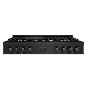 ZLINE 48 in. Legacy Gas Rangetop with 6 Brass Burners and Porcelain Cooktop in Black Stainless Steel, Open Box-Great Condition main image.