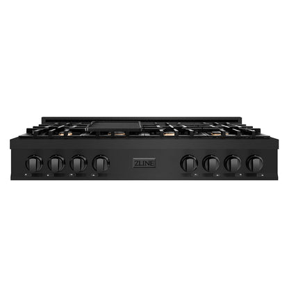 ZLINE 48 in. Legacy Gas Rangetop with 6 Brass Burners and Porcelain Cooktop in Black Stainless Steel, Open Box-Great Condition