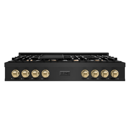 ZLINE Autograph Edition 48 in. Classic Gas Rangetop with 8 Burners and Porcelain Cooktop in Black Stainless Steel with Champagne Bronze Accents (RTBZ-48-CB)