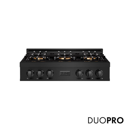 ZLINE 36 in. Classic Gas Rangetop with 6 Burner DuoPro™ Cooktop in Black Stainless Steel, Open Box-Great Condition