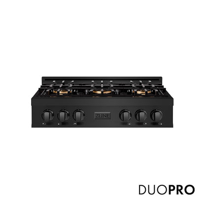 ZLINE 36 in. Classic Gas Rangetop with 6 Burner DuoPro™ Cooktop in Black Stainless Steel, Open Box-Good Condition