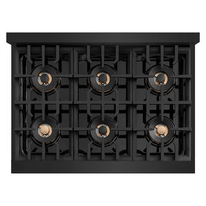 ZLINE 36 in. Classic Gas Rangetop with 6 Burner DuoPro™ Cooktop in Black Stainless Steel (PCRTB-36) top-down, above cooktop.