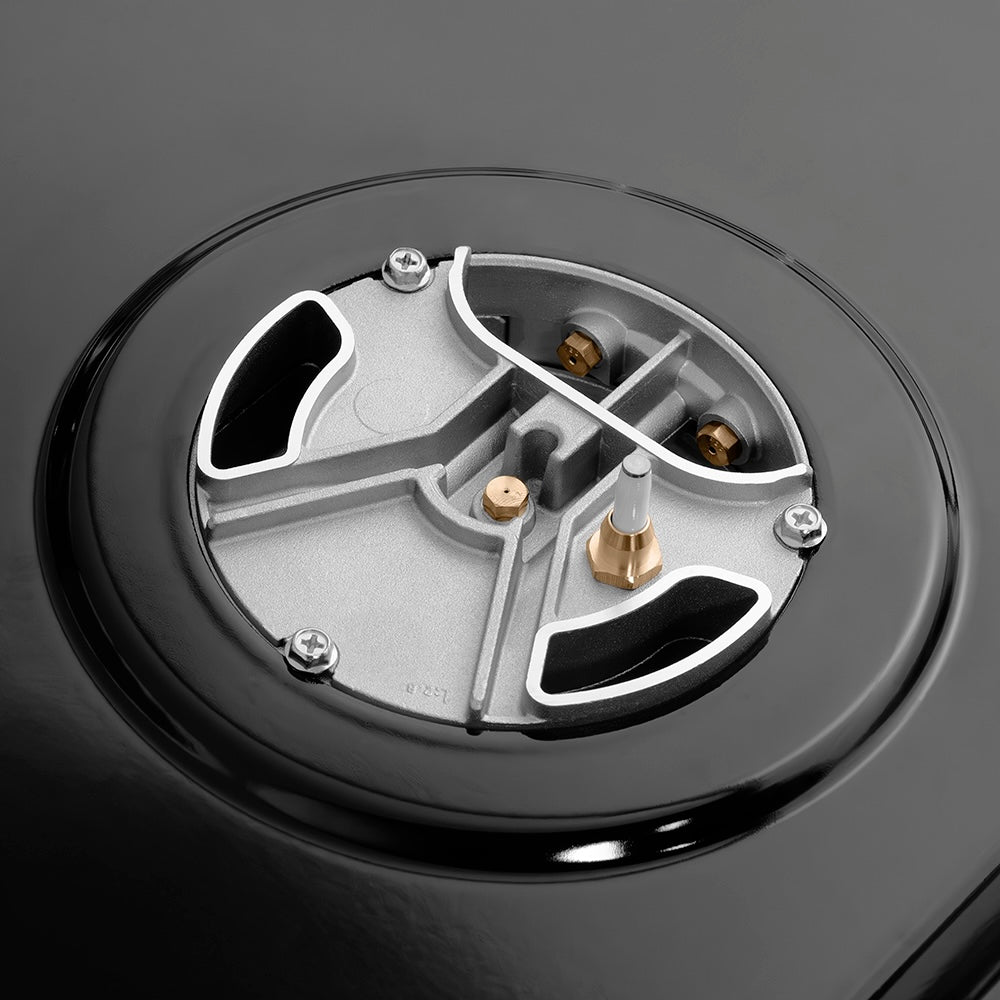 ZLINE 48 in. Classic Gas Rangetop with 8 Burner DuoPro™ Cooktop in Black Stainless Steel (PCRTB-48) under burner.