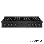 ZLINE 48 in. Classic Gas Rangetop with 8 Burner DuoPro™ Cooktop in Black Stainless Steel (PCRTB-48) front, with DuoPro™ logo.