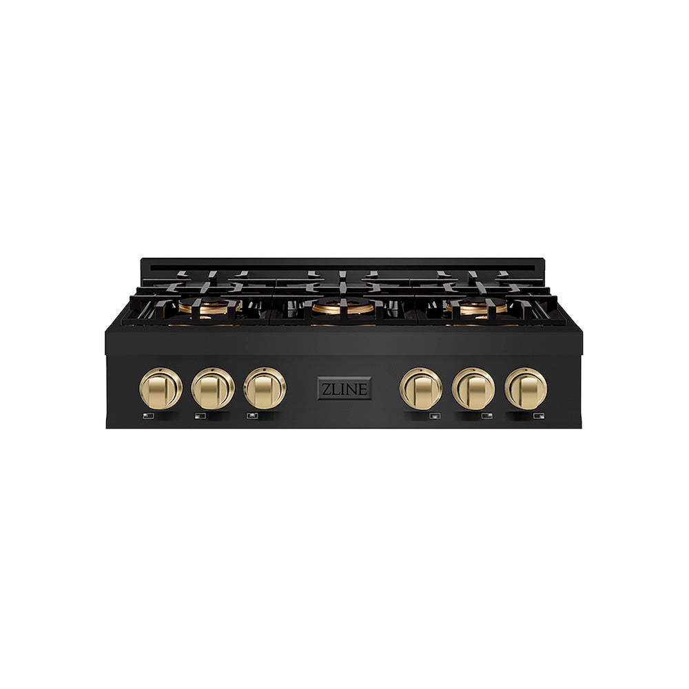 ZLINE Autograph Edition 36 in. Classic Gas Rangetop with 6 Burner DuoPro™ Cooktop in Black Stainless Steel and Champagne Bronze Accents, Open Box-Good Condition