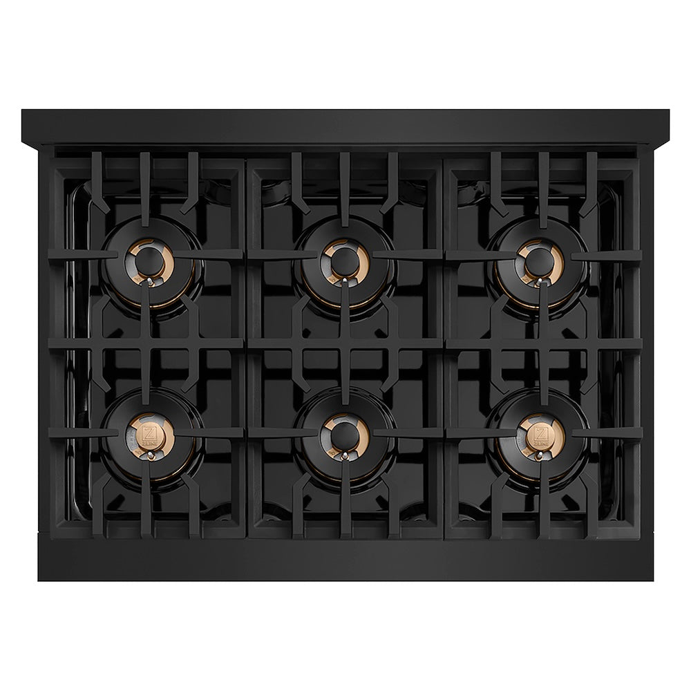ZLINE Autograph Edition 36 in. Classic Gas Rangetop with 6 Burner DuoPro™ Cooktop in Black Stainless Steel and Champagne Bronze Accents, Open Box-Good Condition