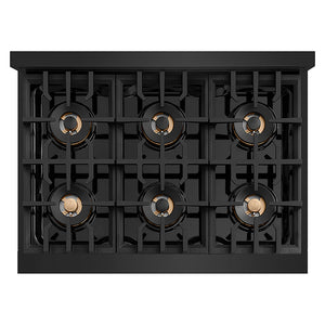 ZLINE Autograph Edition 36 in. Classic Gas Rangetop with 6 Burner DuoPro™ Cooktop in Black Stainless Steel and Champagne Bronze Accents, Open Box-Great Condition