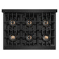 ZLINE Autograph Edition 36 in. Classic Gas Rangetop with 6 Burner DuoPro™ Cooktop in Black Stainless Steel and Polished Gold Accents (PCRTBZ-36-G) top-down, above cooktop.
