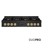 ZLINE Autograph Edition 48 in. Classic Gas Rangetop with 8 Burner DuoPro™ Cooktop in Black Stainless Steel and Champagne Bronze Accents (PCRTBZ-48-CB) front, with DuoPro™ logo.