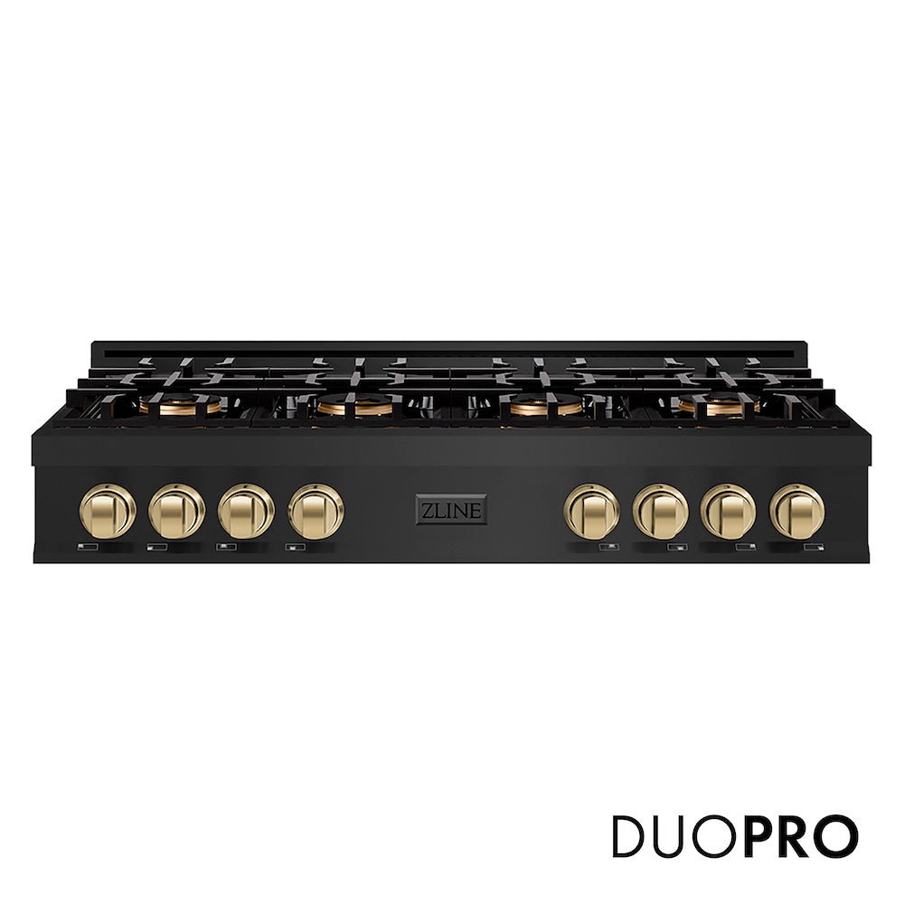 ZLINE Autograph Edition 48 in. Classic Gas Rangetop with 8 Burner DuoPro™ Cooktop in Black Stainless Steel and Champagne Bronze Accents, Open Box-Good Condition
