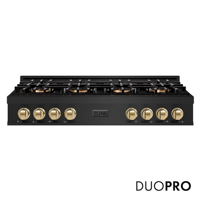 ZLINE Autograph Edition 48 in. Classic Gas Rangetop with 8 Burner DuoPro™ Cooktop in Black Stainless Steel and Champagne Bronze Accents, Open Box-Good Condition