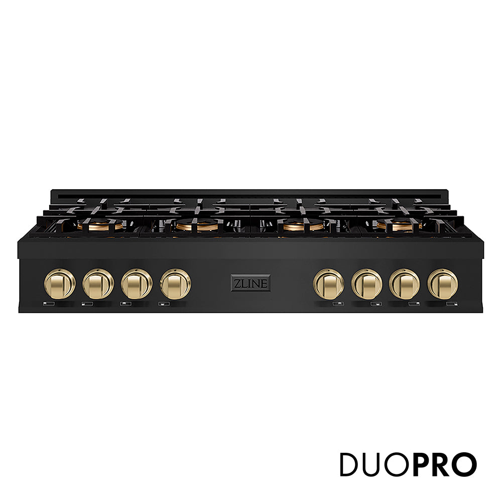 ZLINE Autograph Edition 48 in. Classic Gas Rangetop with 8 Burner DuoPro™ Cooktop in Black Stainless Steel and Champagne Bronze Accents, Open Box-Great Condition main image.