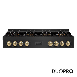 ZLINE Autograph Edition 48 in. Classic Gas Rangetop with 8 Burner DuoPro™ Cooktop in Black Stainless Steel and Champagne Bronze Accents, Open Box-Great Condition main image.