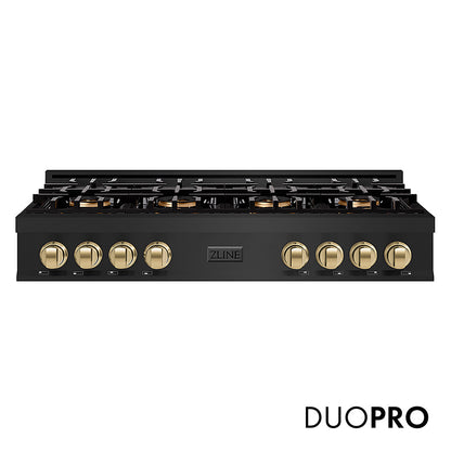 ZLINE Autograph Edition 48 in. Classic Gas Rangetop with 8 Burner DuoPro™ Cooktop in Black Stainless Steel and Champagne Bronze Accents, Open Box-Great Condition