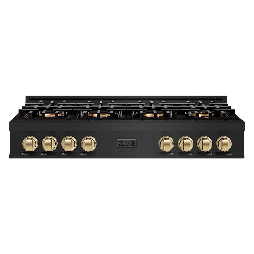 ZLINE Autograph Edition 48 in. Classic Gas Rangetop with 8 Burner DuoPro™ Cooktop in Black Stainless Steel and Champagne Bronze Accents, Open Box-Good Condition