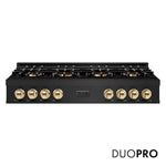 ZLINE Autograph Edition 48 in. Classic Gas Rangetop with 8 Burner DuoPro™ Cooktop in Black Stainless Steel and Polished Gold Accents (PCRTBZ-48-G) front, with DuoPro™ logo.