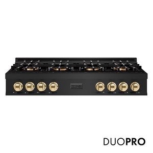 ZLINE Autograph Edition 48 in. Classic Gas Rangetop with 8 Burner DuoPro™ Cooktop in Black Stainless Steel and Polished Gold Accents, Open Box-Great Condition main image.