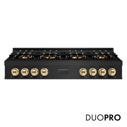 ZLINE Autograph Edition 48 in. Classic Gas Rangetop with 8 Burner DuoPro™ Cooktop in Black Stainless Steel and Polished Gold Accents, Open Box-Great Condition